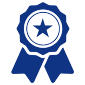 Blue ribbon badge with a star in the center, symbolizing achievement or quality. 3