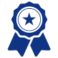 Blue ribbon badge with a star in the center, symbolizing achievement or quality.